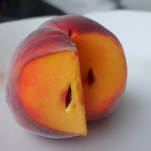 Image similar to peach with worm inside,
