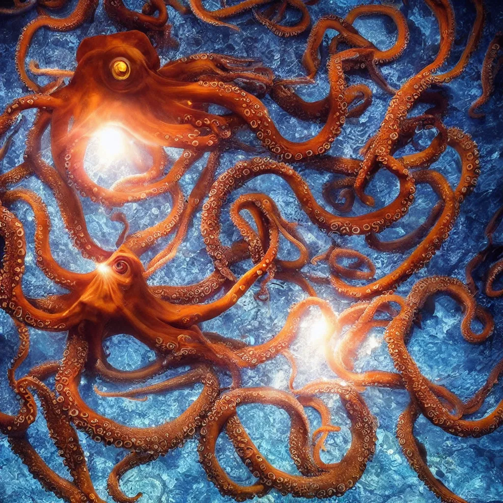 Image similar to octopus god is almighty, incredible photography, beautiful ambient light