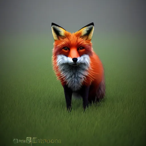 Prompt: beautiful image of low poly fox on a meadow in the fog, tranding on artstation