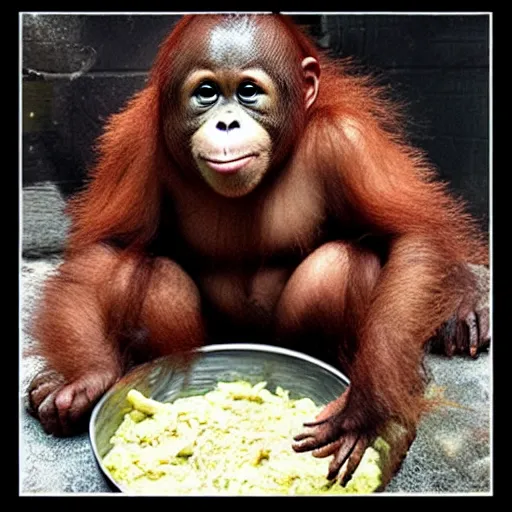 Image similar to obese baby orangutang deep fried meme