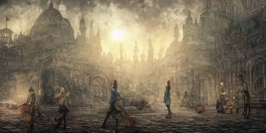 Image similar to and so we've come here today to dramatize a shameful condition. in a sense we've come to our nation's capital to cash a check. ultrafine highly detailed colorful illustration, intricate linework, sharp focus, octopath traveler, final fantasy, unreal engine highly rendered, global illumination, radiant light, intricate environment