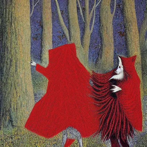 Prompt: Little Red Riding Hood and Wolf by Ivan Marchuk