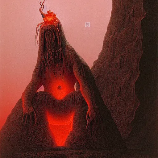 Image similar to demon sitting at the throne in the hell by zdzislaw beksinski lava