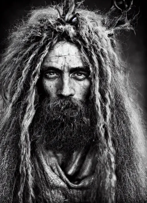 Image similar to Award winning Editorial photo of a medieval Native Liechtensteiners with incredible hair and beautiful hyper-detailed eyes wearing traditional garb by Lee Jeffries, 85mm ND 5, perfect lighting, gelatin silver process