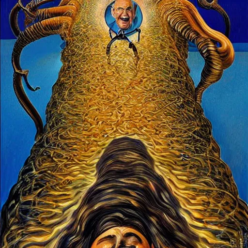 Image similar to benjamin netanyahu swirling into madness, abstract painting, by michael cheval and salvador dali and wayne barlowe