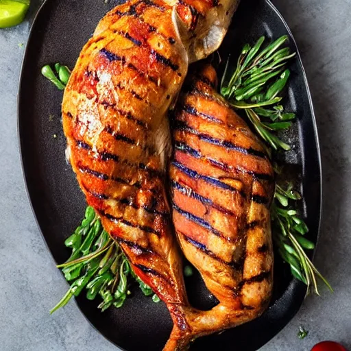 Image similar to grilled mermaid, food photography award winning rotisserie on a platter