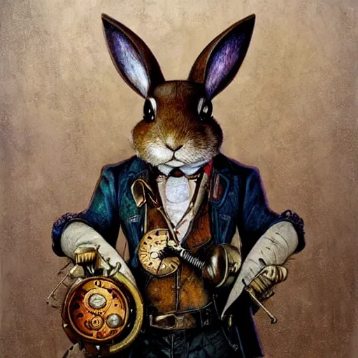 Prompt: steampunk rabbit by esao andrews