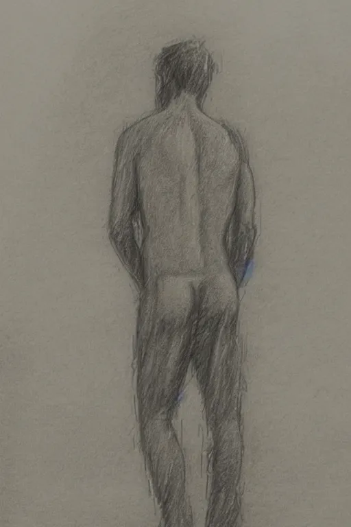 Image similar to a drawn man standing in the rain. pencil sketch.