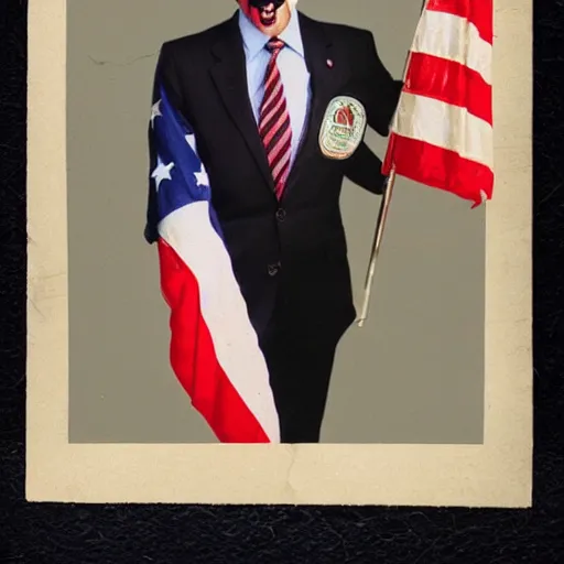 Prompt: borat running for president, vintage photograph, full image, realistic, damaged photograph