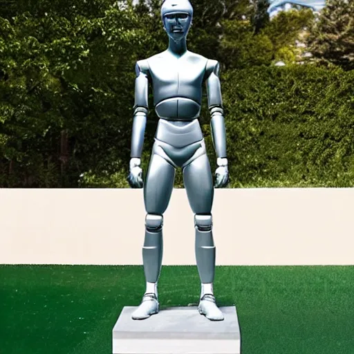 Image similar to a realistic detailed photo of a guy who is an attractive humanoid who is half robot and half humanoid, who is a male android, soccer player martin ødegaard, shiny skin, posing like a statue, blank stare, by the pool, on display, showing off his muscles, humanoid robot, frozen ice statue