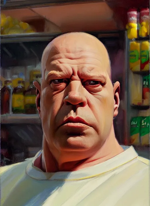 Image similar to portrait of homer simpson in the supermarket, calm, fantasy character portrait, dynamic pose, artwork by Jeremy Lipkin and Giuseppe Dangelico Pino and Michael Garmash and Rob Rey, very coherent asymmetrical artwork, sharp edges, perfect face, simple form, 100mm