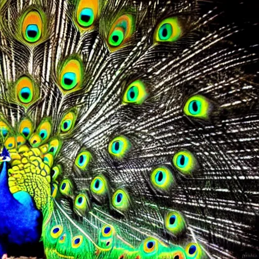 Prompt: A beautiful award winning picture of a cute cat peacock hybrid in front of a dark background. The cat is normal except it has a small peacock tail and some feathers on the back. Highly detailed, stunning, 8k