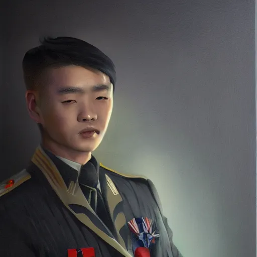 Prompt: justin sun as ( ss - sturmbannfuhrer ). full body portrait. sinister atmospheric lighting. highly detailed painting by rebecca yanovskaya.