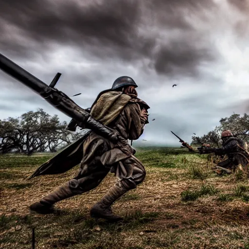 Image similar to war, pyrrhic war, loner, battlefield scene, dramatic lighting, ultra hd, hdr, 8 k