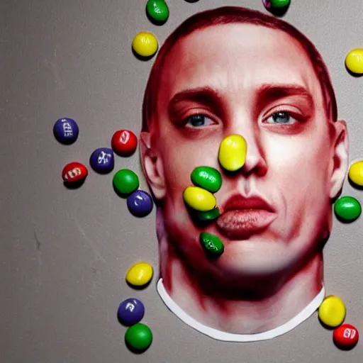 Image similar to eminem's face made of m & ms candy