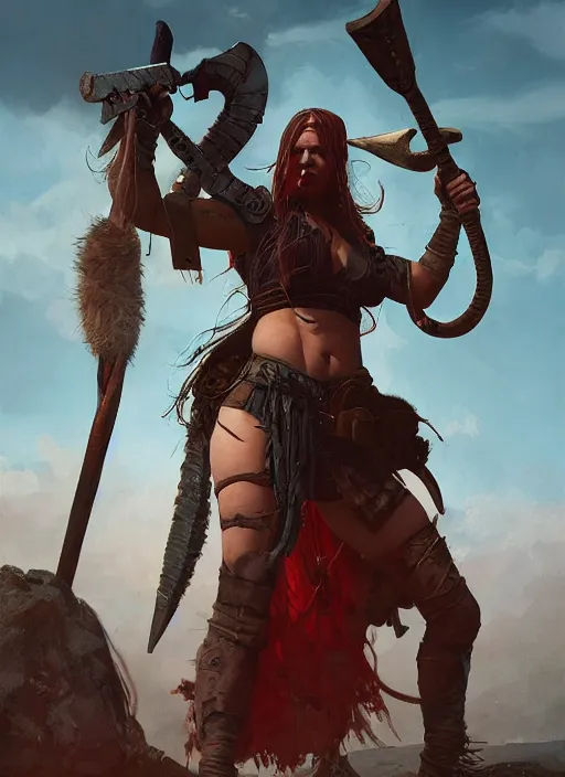 Prompt: hyper realistic photo of viking barbarian atompunk girl, full body, rule of thirds, saturated colors, cinematic, greg rutkowski, brom, james gurney, mignola, craig mullins, brian froud juan gimenez, moebius artstation