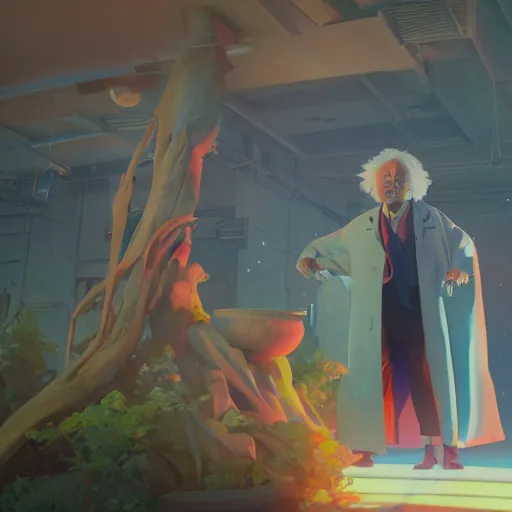 Image similar to doc brown!!!! as arielle the mermaid, studio ghibli, pixar and disney animation, sharp, rendered in unreal engine 5, anime key art by greg rutkowski, bloom, dramatic lighting