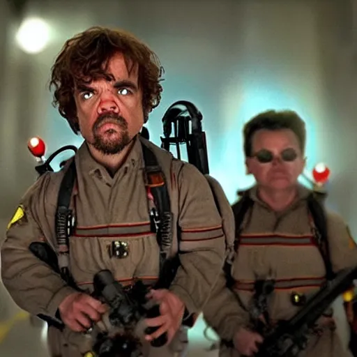 Image similar to stunning awe inspiring peter dinklage as a ghostbuster in the movie ghostbusters, movie still 8 k hdr atmospheric lighting