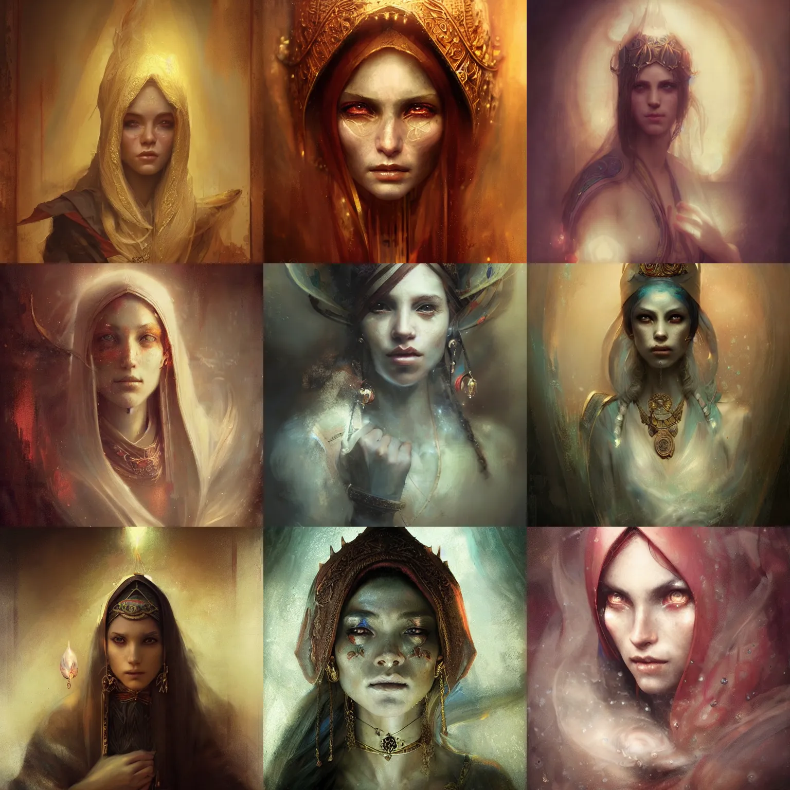 Prompt: orientalist portrait of a female wizard by bastien lecouffe deharme, masterful intricate artwork, excellent lighting, high detail 8 k