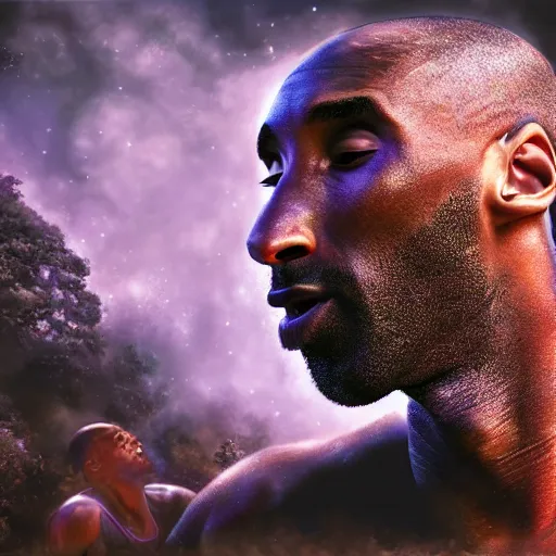 Image similar to kobe bryant kissing a giant turtle in heaven, photorealistic, side view, amazing digital art, amazing detail, fantasy art, artstatiom, cgsociety, epic art