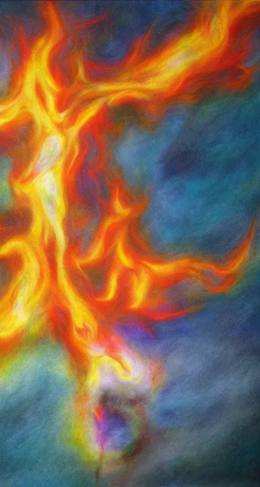 Image similar to the dream breaks apart into the apocalypse, pastels turning into flames