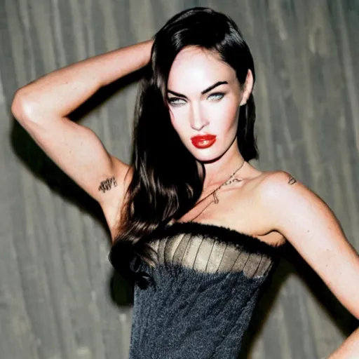 Prompt: megan fox with a unibrow. glamour photo