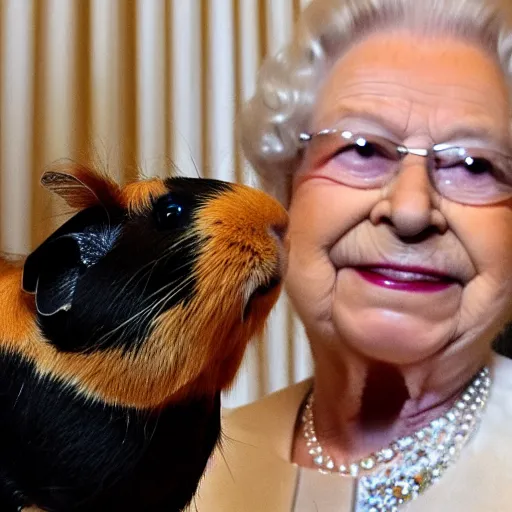 Image similar to a guinea pig taking a selfie in front of Queen Elizabeth II