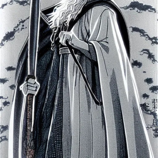 Image similar to gandalf from the anime lord of the rings (1986), studio ghibli, very detailed, hyperrealistic