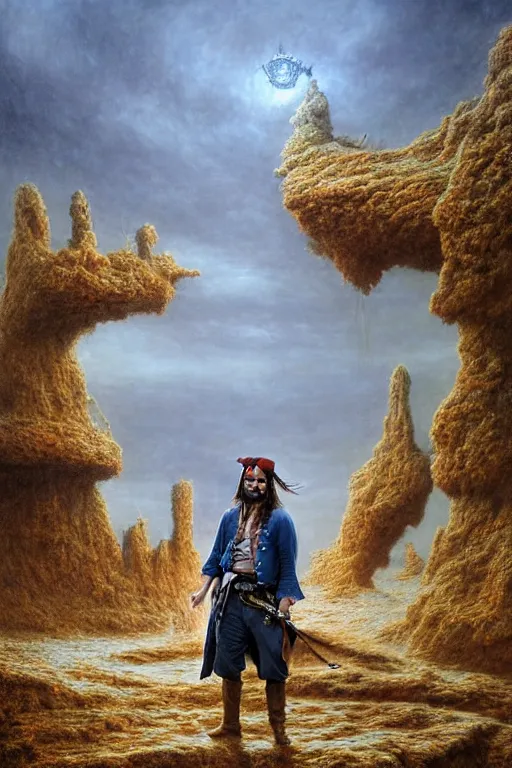 Prompt: perfectly centered photograph portrait, concept art of boris johnson as captain jack sparrow, real life portrait illustration by beksinski and jean delville, unreal engine 5, photorealism, hd quality, 8 k resolution, cinema 4 d, hdr dramatic cinematic lighting