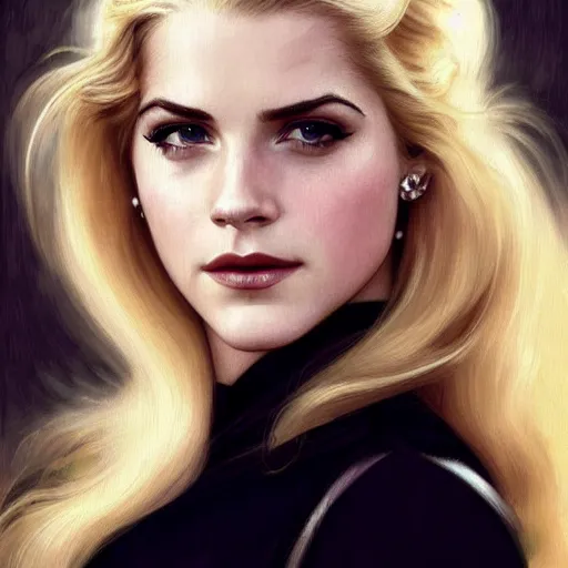 Prompt: A combination of Katheryn Winnick's and Grace Kelly's and Emma Watson's faces with blonde hair as Bat Girl, western, D&D, fantasy, intricate, elegant, highly detailed, digital painting, artstation, concept art, matte, sharp focus, illustration, art by Artgerm and Greg Rutkowski and Alphonse Mucha