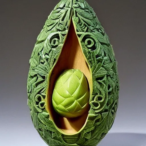 Prompt: intricate avocado carving, pinterest