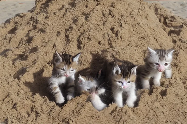 Prompt: kittens building a sand castle