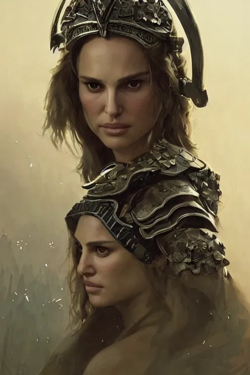 Image similar to natalie portman, legendary warrior, heroic, lord of the rings, tattoos, decorative ornaments, battle armor, by carl spitzweg, ismail inceoglu, vdragan bibin, hans thoma, greg rutkowski, alexandros pyromallis, perfect face, fine details, realistic shading photorealism