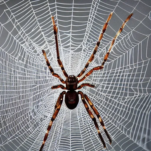 Image similar to a beautiful high - quality photo of a large spider sitting in the center of its web, studio lighting, 8 k