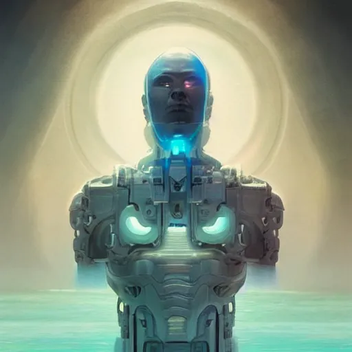 Prompt: Cyborg Ponders Himself, minimalistic, hyperrealistic surrealism, award winning masterpiece with incredible details, epic stunning, infinity pool, a surreal vaporwave liminal space, highly detailed, trending on ArtStation, artgerm and greg rutkowski and alphonse mucha, daily deviation, IAMAG