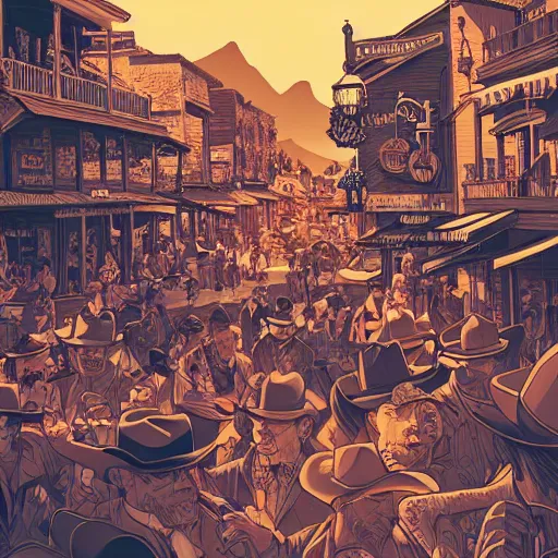 Image similar to old western town, extremely detailed, sharp focus, wide view, full body shot, smooth, digital illustration, by james jean, by rossdraws, frank franzzeta, sakimichan, mcbess