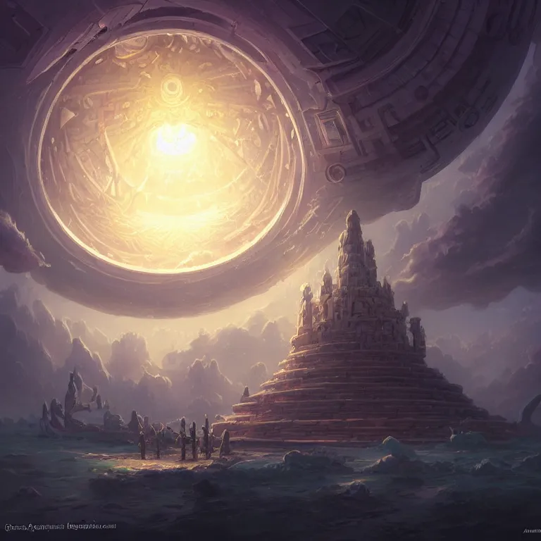 Image similar to Giant Floating Circular Ancient Sacred Sublime Cosmic Structure by Andreas Rocha