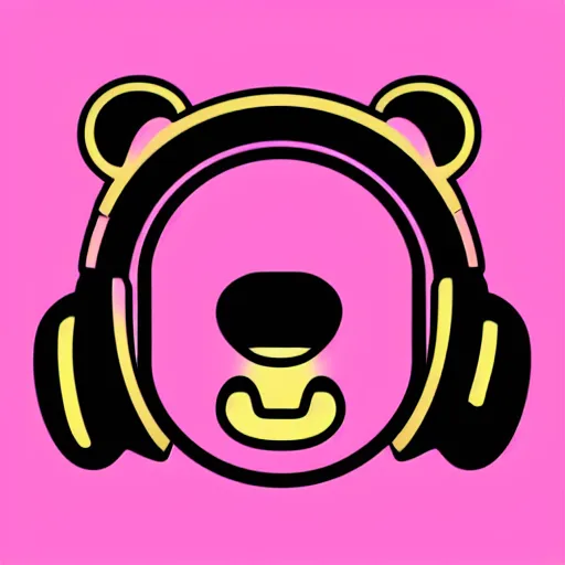 Image similar to iconic vector logo of cute cuddly pink bear with a podcast microphone, melodic, headphones, music, streaming, dreamy, isometric, adorable, octane render, golden ratio, 4k UHD, iconic design