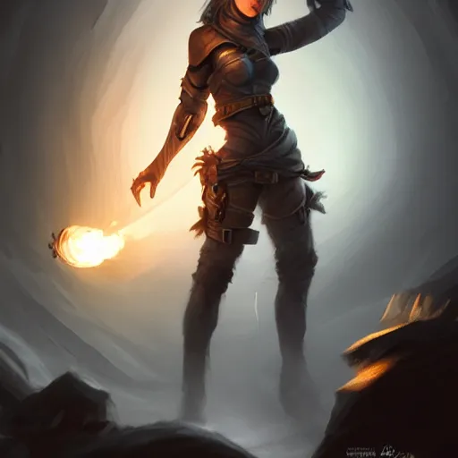 Image similar to a epic hero adventurer holding a torch in a dark cave, artgerm, realistic, cryengine, symmetric