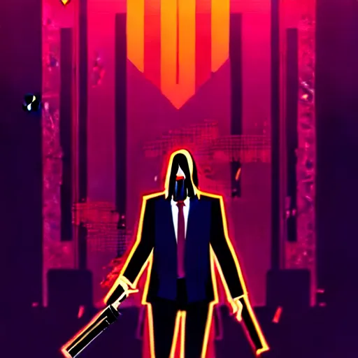 Image similar to john wick, hotline miami art style, by wlop