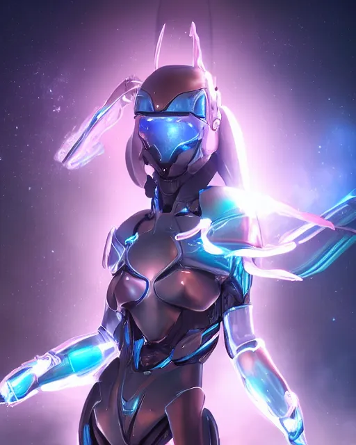 Image similar to perfect android girl on a mothership, warframe armor, beautiful face, scifi, futuristic, galaxy, nebula, raytracing, dreamy, long white hair, blue cyborg eyes, sharp focus, cinematic lighting, highly detailed, artstation, divine, by gauthier leblanc, kazuya takahashi, huifeng huang