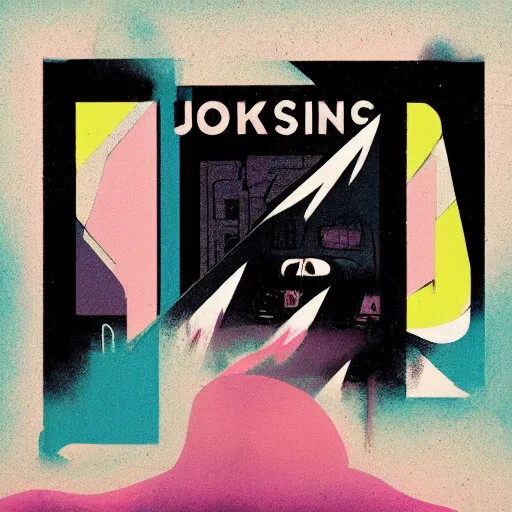 Image similar to album cover artwork for JONSK designed by Mcbess. Pastel screen print. Thick paint. Cyberspace