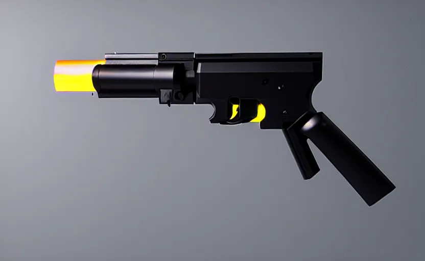 Image similar to minimalist AR pistol inspired by Tesla, studio lighting