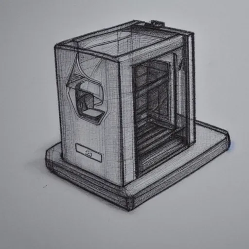 Prompt: pencil sketch of a 3 d printer