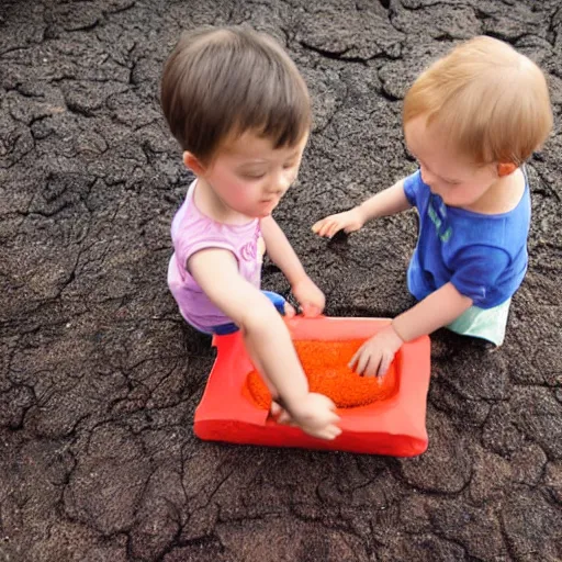 Image similar to toddlers playing in lava