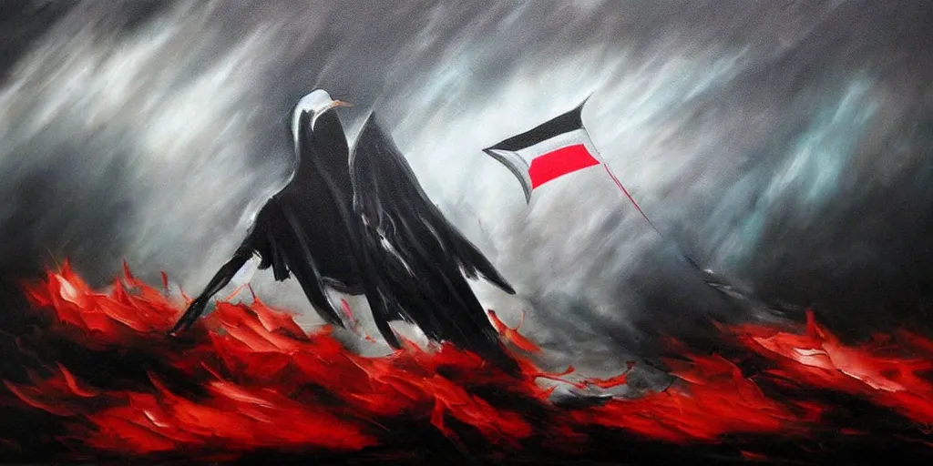 Image similar to dramatic epic dark oil painting of freedom for palestine, red green white black