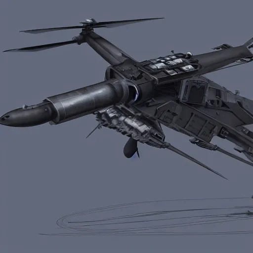 Prompt: futuristic military attack helicopter concept art, 3d model, art station