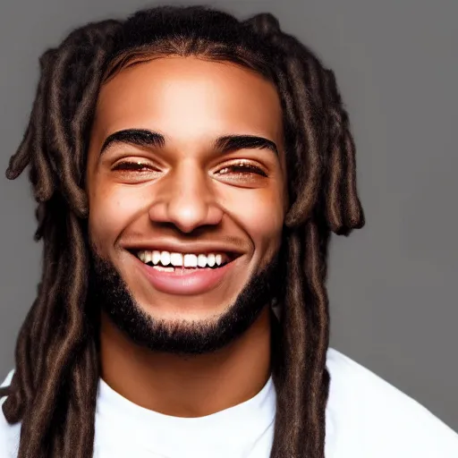 Image similar to photogenic 2 4 year old black male with short dreads a large nose smileing widely, realistic photo, hyperrealistic, 4 k
