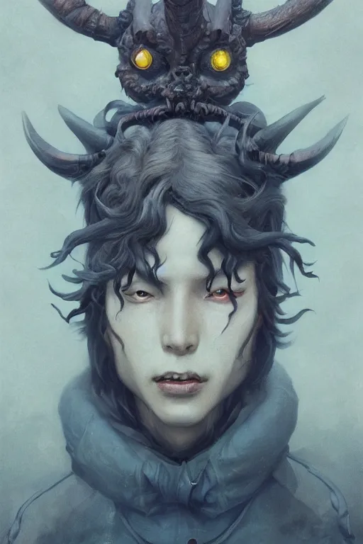 Prompt: a portrait of handsome demon illustrated by miyazaki by karol bak, james jean, tom bagshaw, rococo, sharp focus, trending on artstation, cinematic lighting, hyper realism, octane render, 8 k, hyper detailed, vivid, ultra detailed, highly detailed