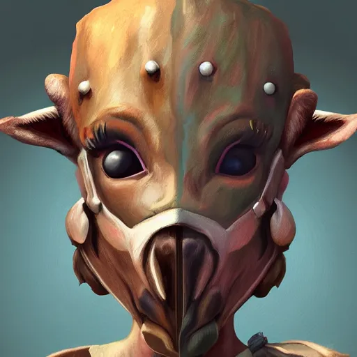 Prompt: a digital painting of a fawn wearing a mask playing a guitar, young handsome pale roma, grim dark satyr from gwent cards, a character portrait by senior character artist, polycount, vanitas, sketchfab, speedpainting, zbrush